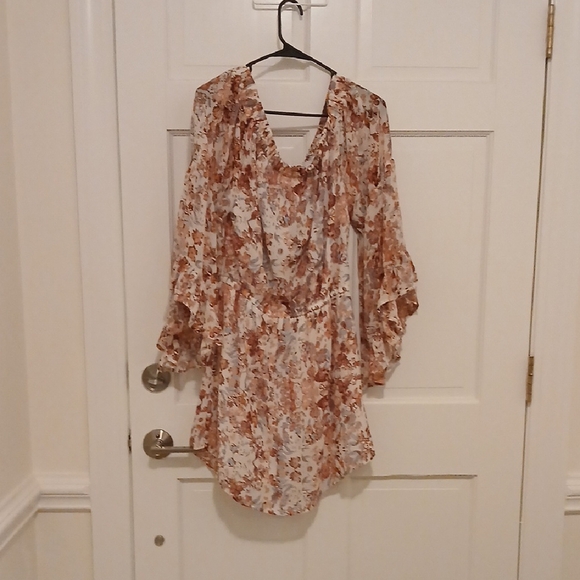 Blush Floral Mini Dress in Brown and Cream - Picture 1 of 5